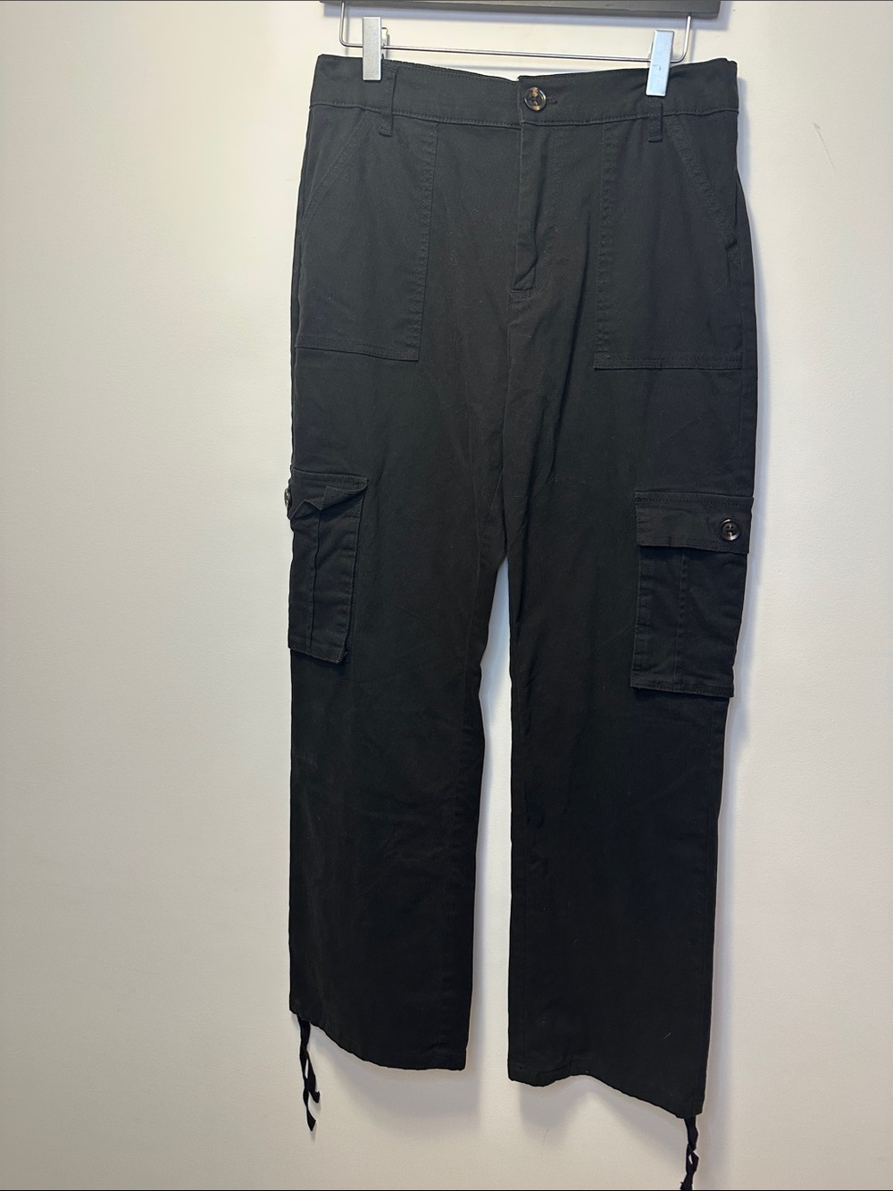 Black Cargo Pants with Utility Pockets and Elasticized Waist - Picture 2 of 9